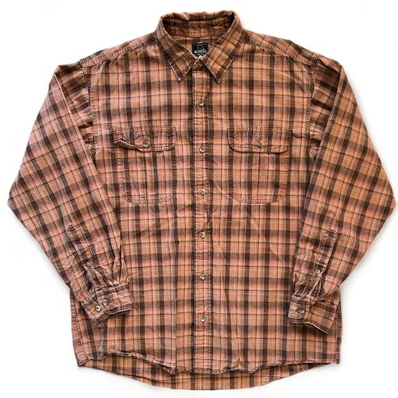 RedHead Orange Brown Plaid Button Up Lightweight Shirt L Grunge Pocket Skater - Picture 1 of 7